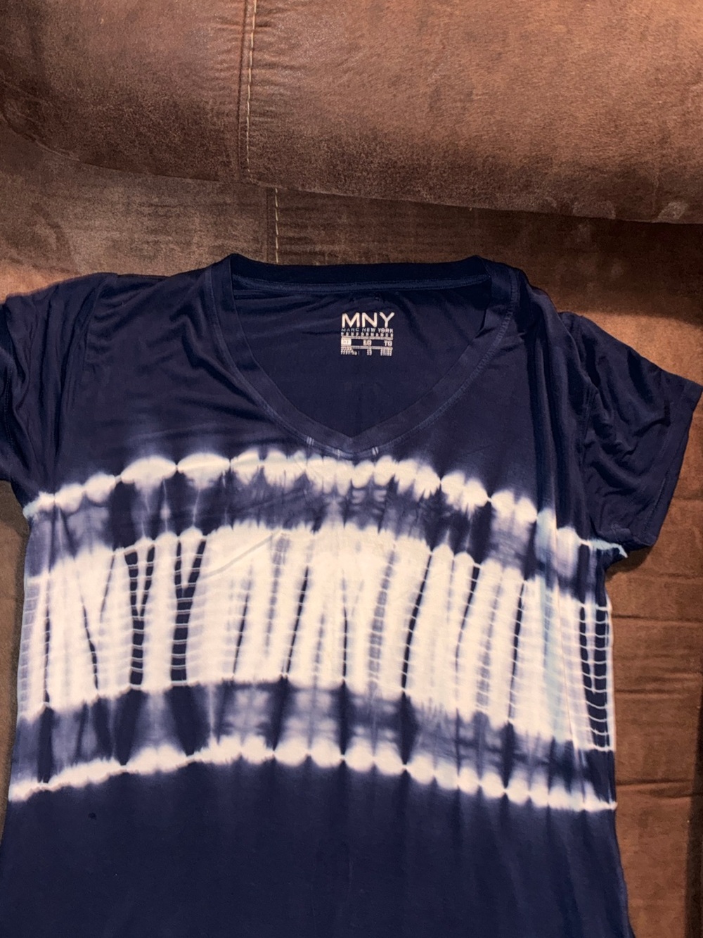 Marc New York Navy and White Tie-Dye V-Neck Tee